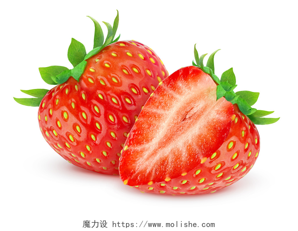 白色背景上的两个草莓草莓